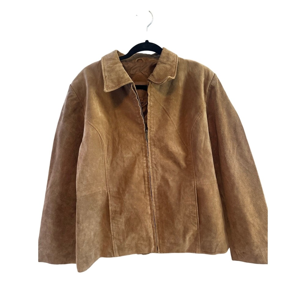 Relativity Tan‎ Genuine Suede Leather Zip Front Jacket Womens XL Classic Boho